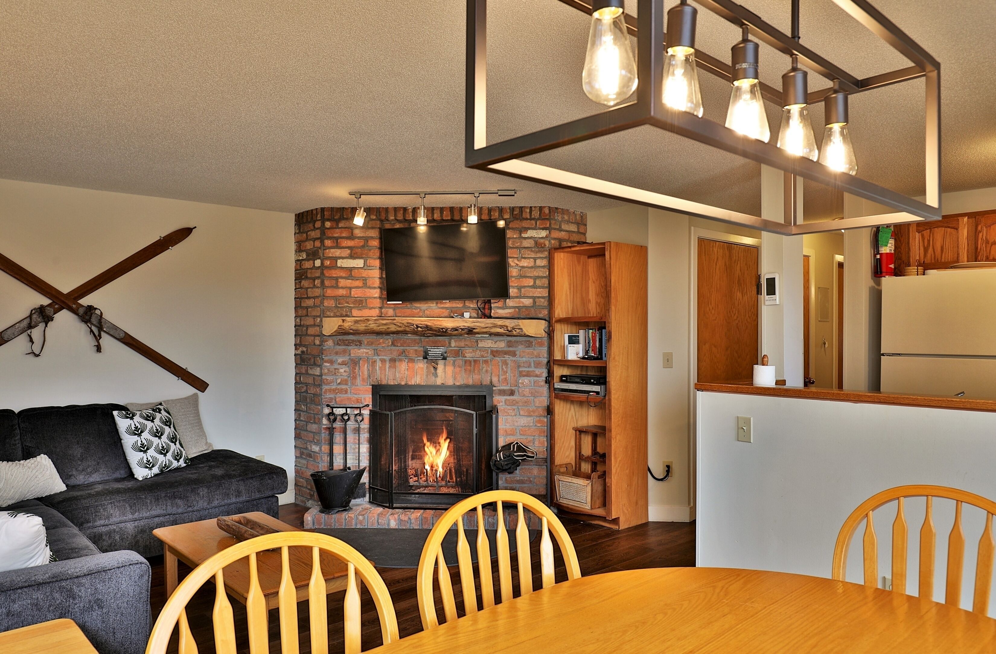 电视、壁炉、DVD 播放器