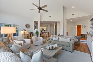 Smart TV, books, music library, stereo