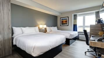 Desk, laptop workspace, free WiFi, bed sheets