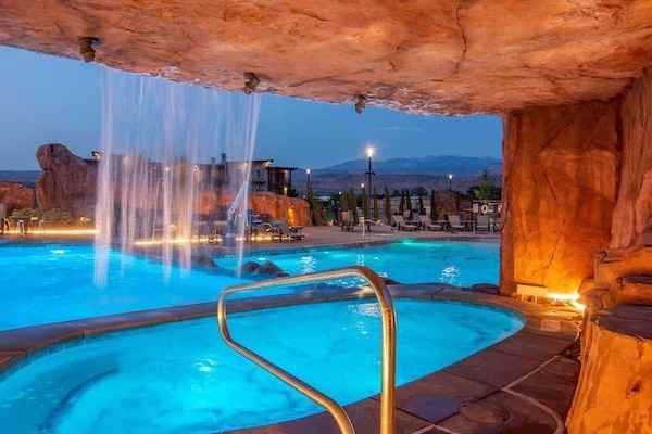 Grotto hot tub with water fall