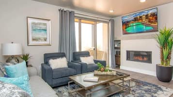 TV, fireplace, offices