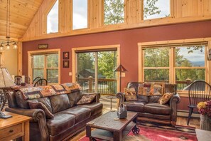 TV, fireplace - Woodland Way Retreat- Hot Tub and Mountain Views! (Bethel)