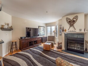 TV, fireplace, DVD player, table football