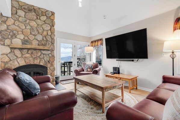 Televisión, chimenea y reproductor de DVD