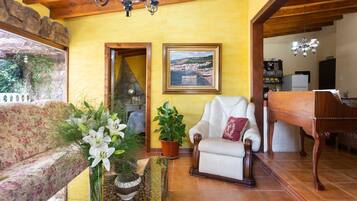 Een smart-tv, een open haard, een dvd-speler en boeken