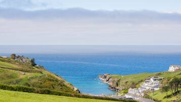 A coastal village with houses along the cliffside, overlooking the sea.