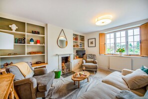 TV, fireplace, DVD player, books