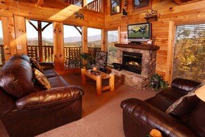 Cabin, Multiple Beds, Hot Tub, Mountain View | Living area | 40-inch flat-screen TV with cable channels, TV, fireplace - His Amazing Grace (Sevierville)