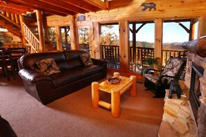 Cabin, Multiple Beds, Hot Tub, Mountain View | Living area | 40-inch flat-screen TV with cable channels, TV, fireplace - His Amazing Grace (Sevierville)