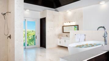 Luxury Villa, 1 Bedroom, Non Smoking, Oceanfront | Bathroom | Separate tub and shower, deep soaking tub, towels