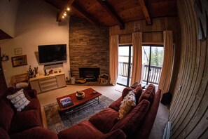 Smart TV, fireplace, stereo