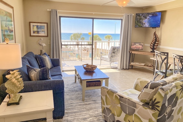 Spacious living room with beautiful beach view