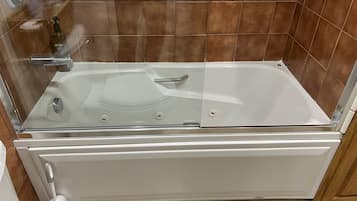 Combined shower/tub, jetted tub, hair dryer, soap