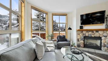 Téléviseur, foyer, livres