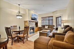 Télévision, cheminée, lecteur de DVD