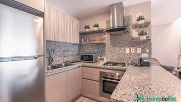 Fridge, microwave, oven, dishwasher