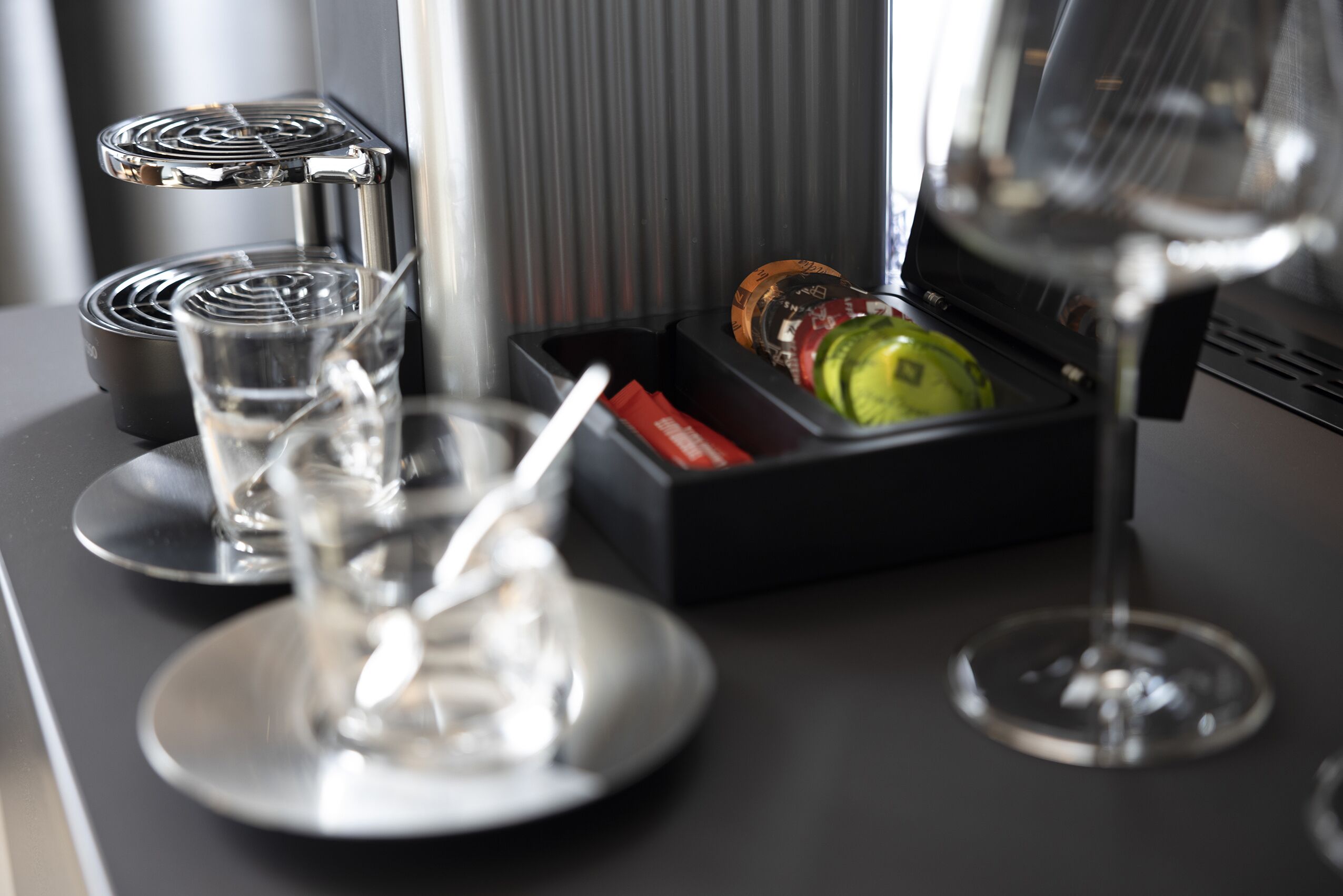 premium bedding, down duvets, memory-foam beds, desk