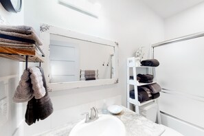 Hair dryer, towels
