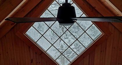 Northwoods Guest Cabin & porch overlooking private woods and stream