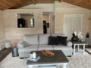 Smart TV, fireplace, video games, DVD player