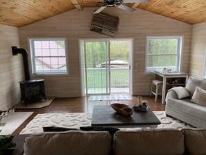 Smart TV, fireplace, video games, DVD player