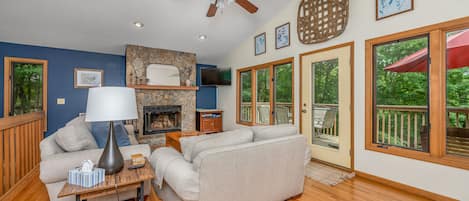 TV connectée, cheminée, lecteur de DVD