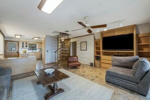 TV, DVD player, video library