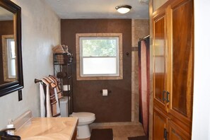 Combined shower/bathtub, jetted bath, hair dryer, bidet
