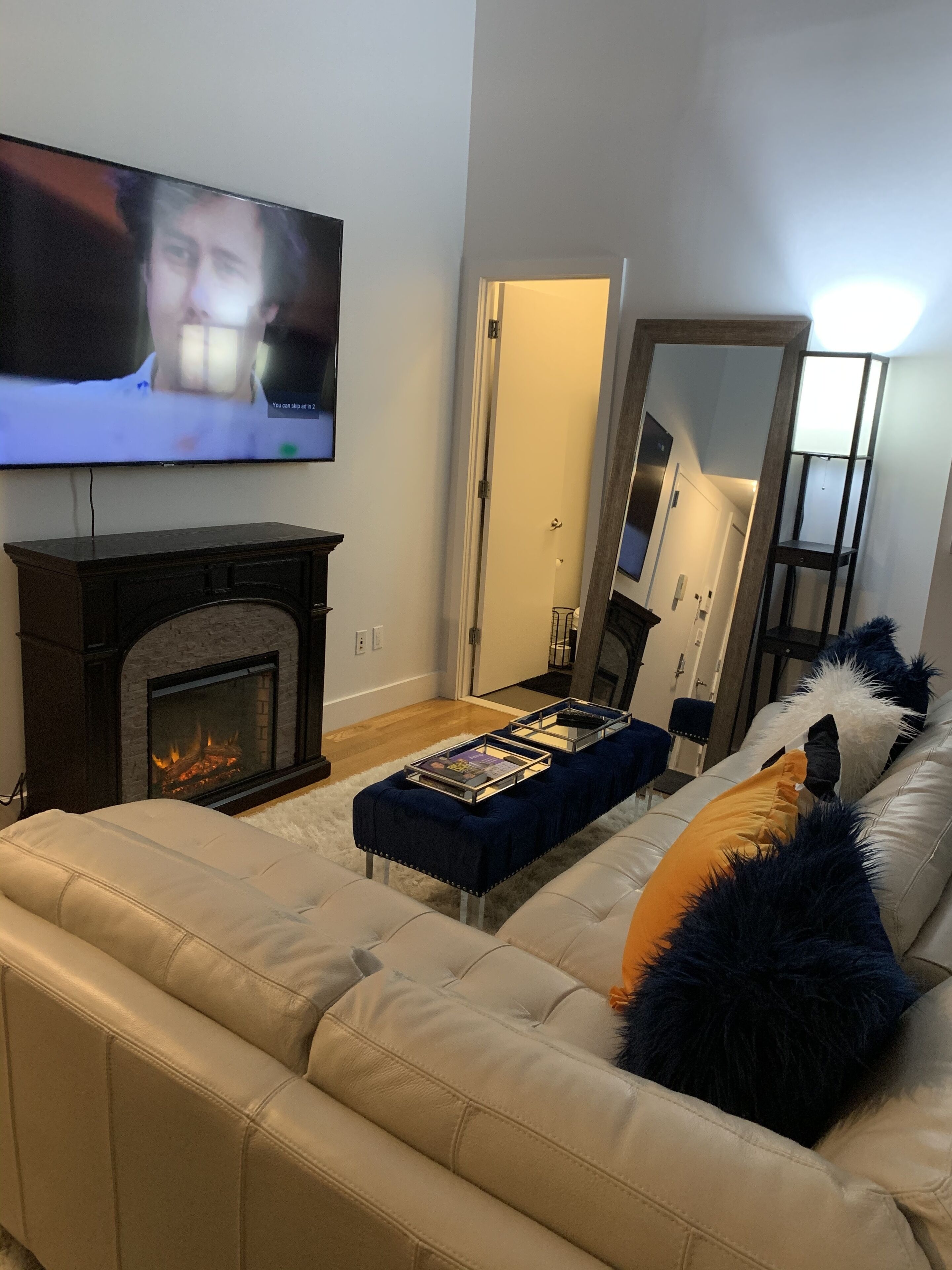 TV, fireplace