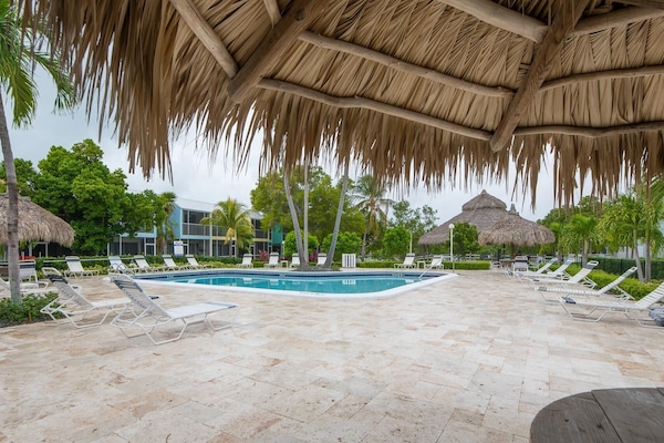 Una piscina al aire libre, una piscina climatizada