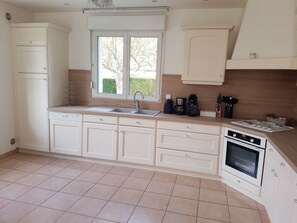 Fridge, microwave, dishwasher