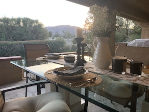 Outdoor dining - Chapparal Country Club.  Enjoy sunrises and sunsets from the patio. (Palm Desert)