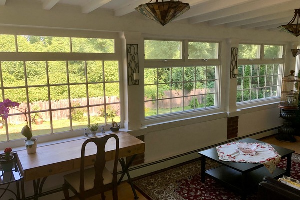 Wall of windows in the sitting area