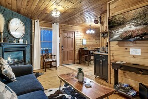 Smart TV, caminetto, libri