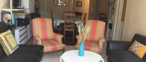 Télévision, lecteur de DVD, livres, médiathèque