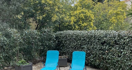Grand appartement calme climatisé avec jardinet, 12 minutes à pied de la plage.