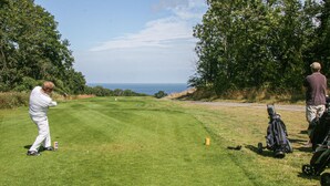 A golf course with a clear view of the ocean in the background. - Gorgeous home in Gudhjem with WiFi (Gudhjem)