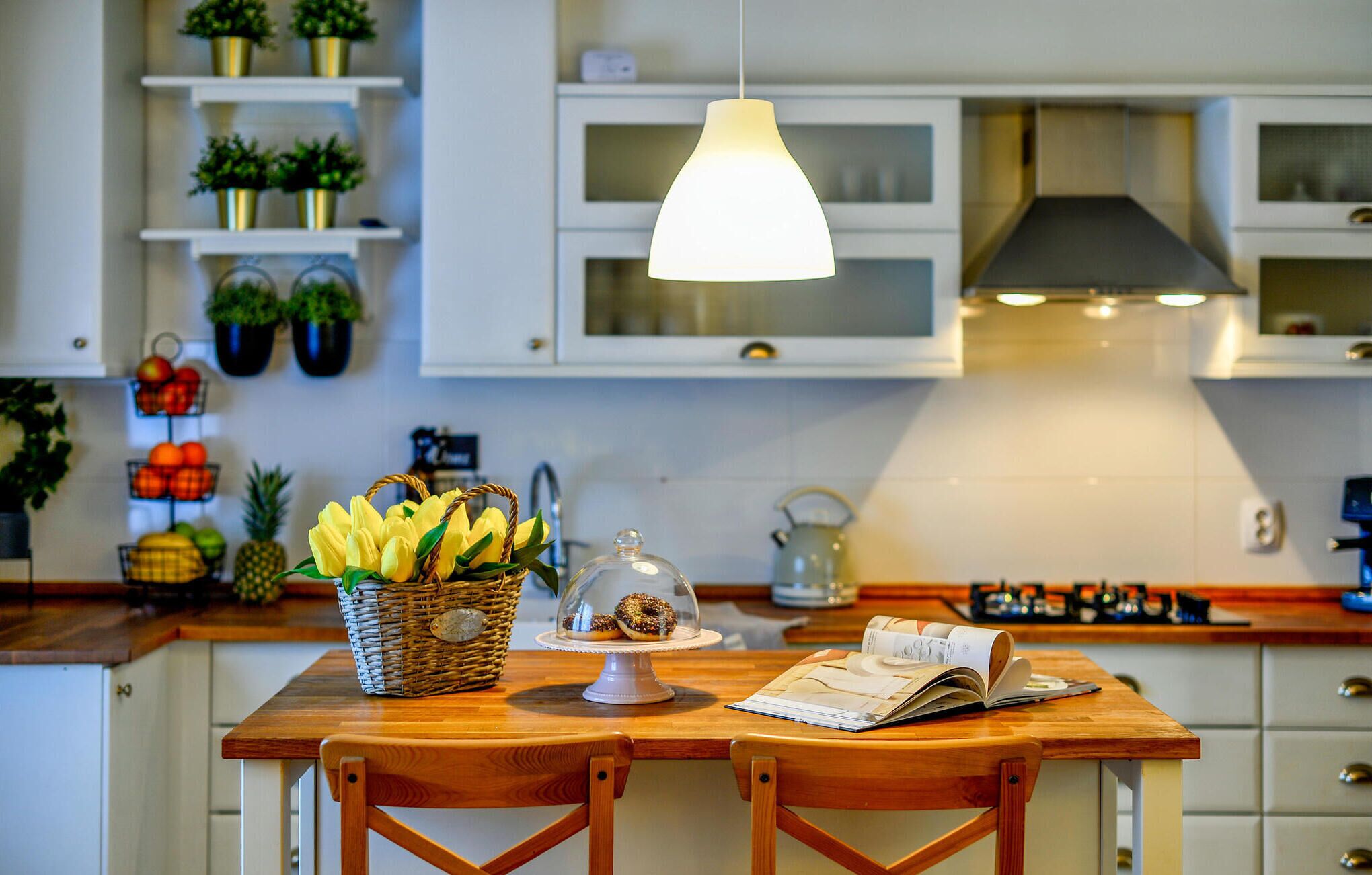 Een koelkast, een oven, een kookplaat, een vaatwasser