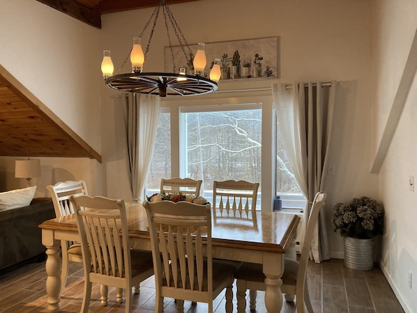 Dining - The Barn Loft.  Streamside  living in a spacious and tastefully renovated barn (Roxbury)