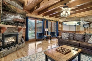 Smart TV, fireplace, video games, DVD player