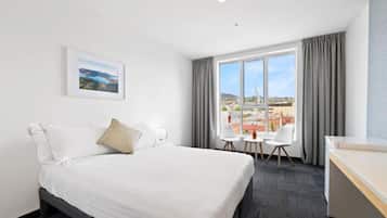 1 bedroom, desk, iron/ironing board, bed sheets