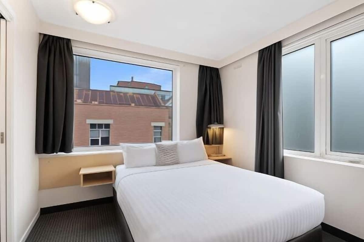 1 bedroom, desk, iron/ironing board, bed sheets