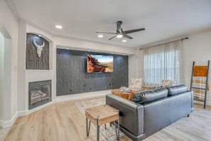 Smart TV, fireplace, table football