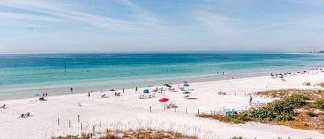On the beach, beach umbrellas