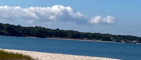 On the beach, sun-loungers, beach towels