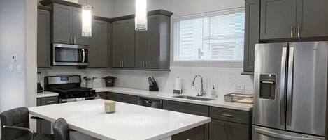 Fridge, microwave, oven, dishwasher