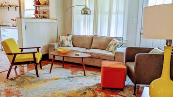 Smart TV, books, music library, stereo