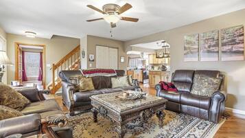 Smart TV, fireplace, video games, DVD player