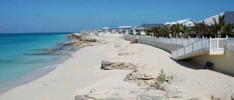 On the beach, sun-loungers, beach towels