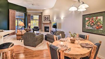 TV, fireplace, video-game console